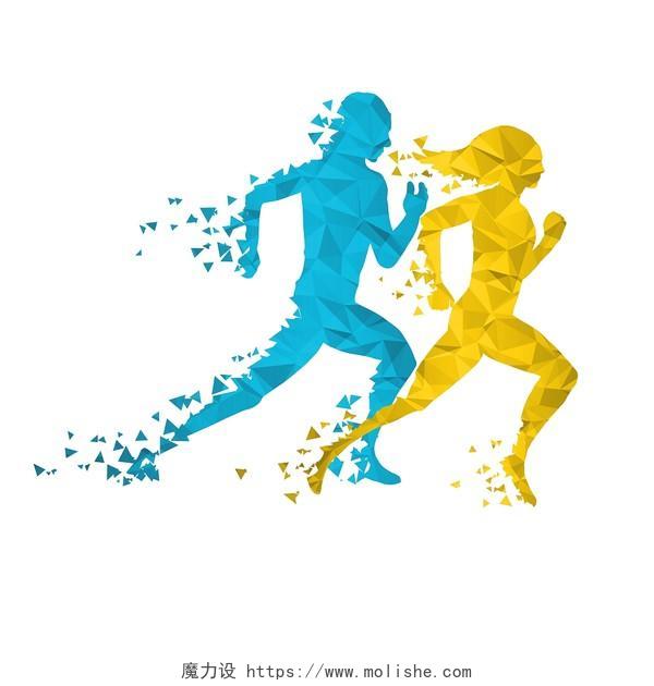 扁平风低多边形跑步的人健身运动PNG素材跑步人物元素